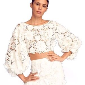 MILLY White Floral Crop Top 3D Daisy Bridal Party Coquette Top Size 0